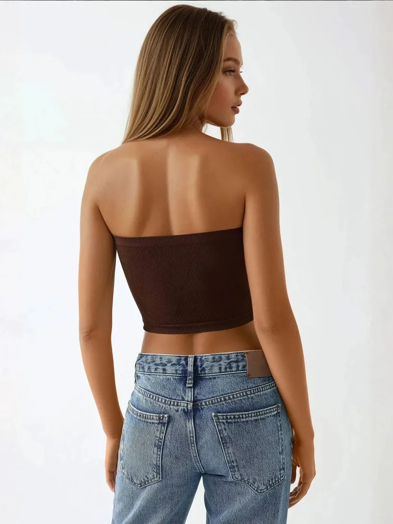 HICCUP Slim Fit Strapless Ribbed Crop Top